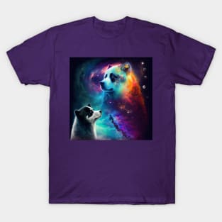 Violet's Husky and Panda Colorful Universe T-Shirt